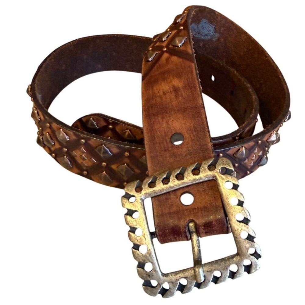 Justin Boots Western Leather Studded Statement Belt Brown
